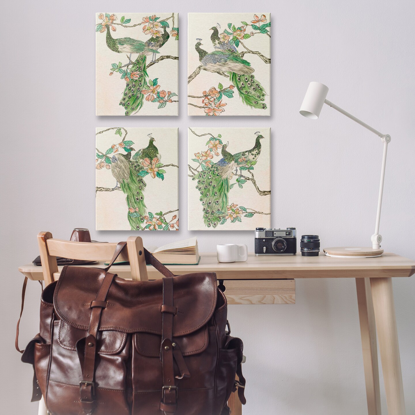 Stupell Industries Traditional Peacocks on Branches 4pc Canvas Wall Art Set Design by Melissa Wang