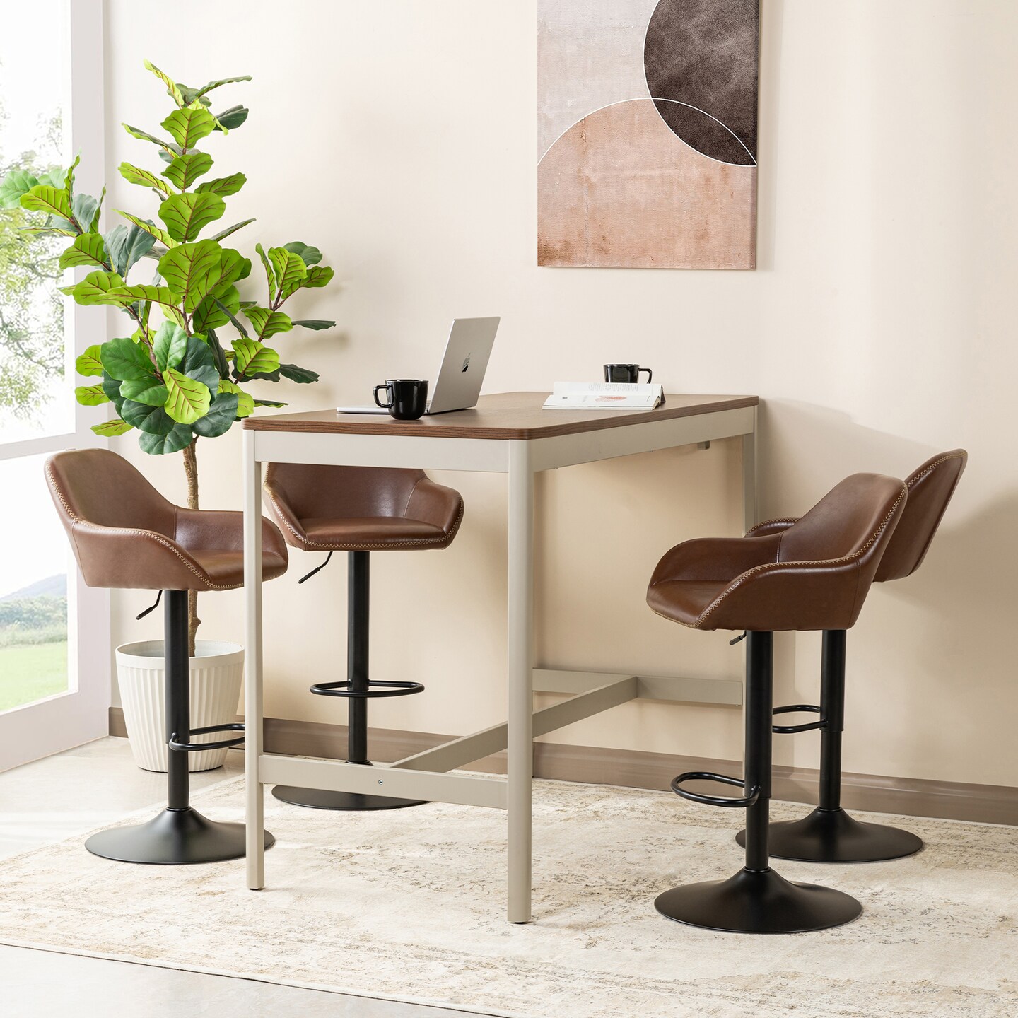 Set of 1/2/3/4 Mid-Century Modern Leatherette Gaslift Adjustable Swivel Bar Stools