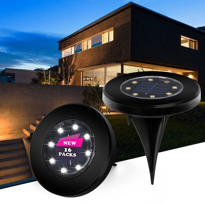 16pcs new white Solar Ground Light Deck Lights Waterproof LED Disk Buried Lamp