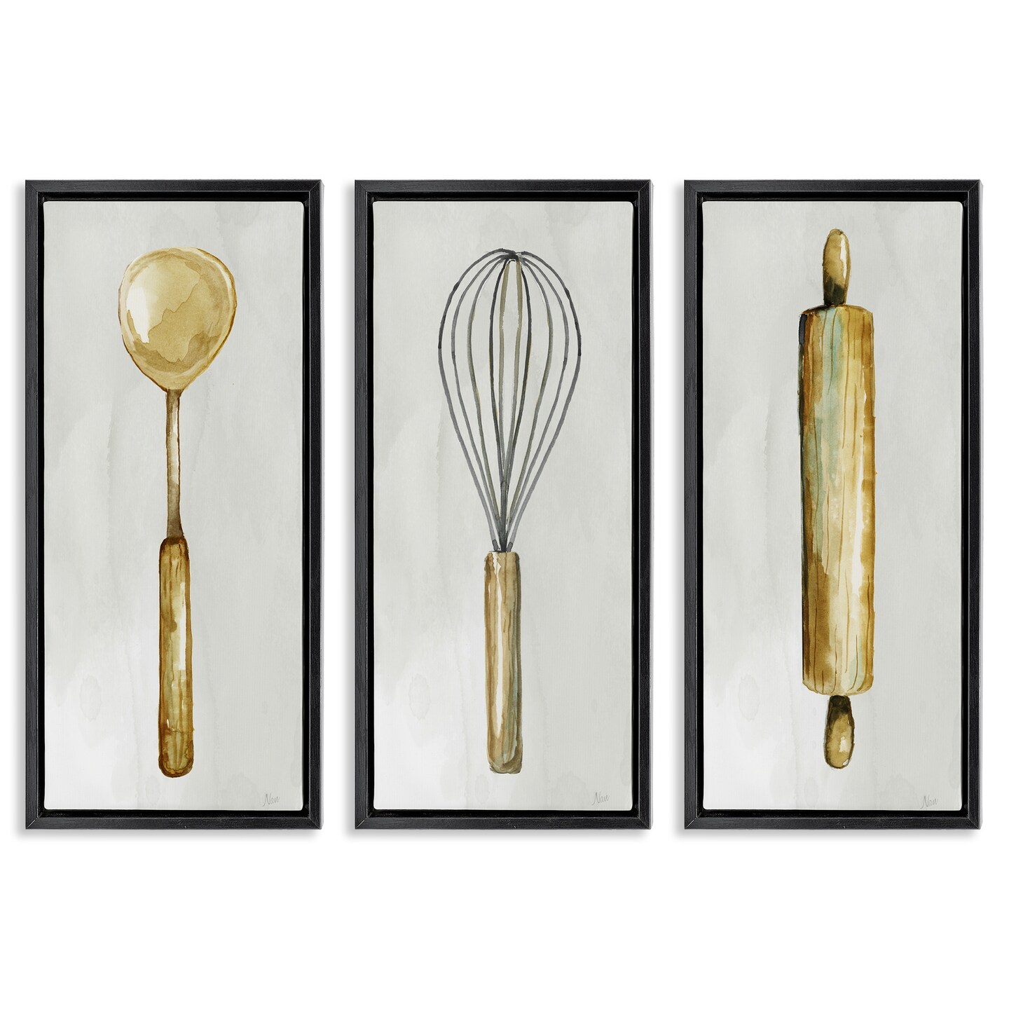 Stupell Industries Traditional Kitchen Utensils 3pc Floater Framed Canvas Wall Art Set Design by Nan
