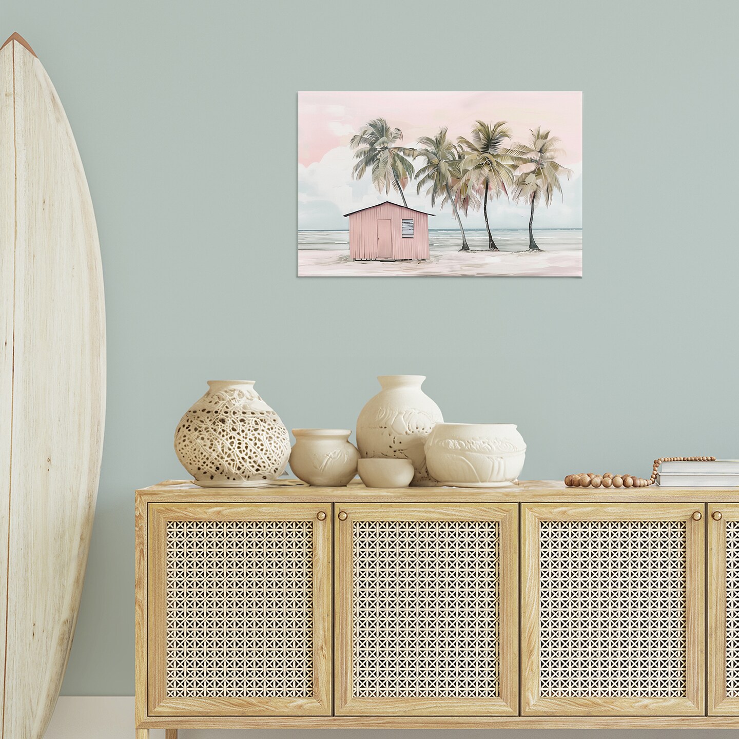 Stupell Industries Pink Beach Hut & Palms Canvas Wall Art Design by Arlington Prints