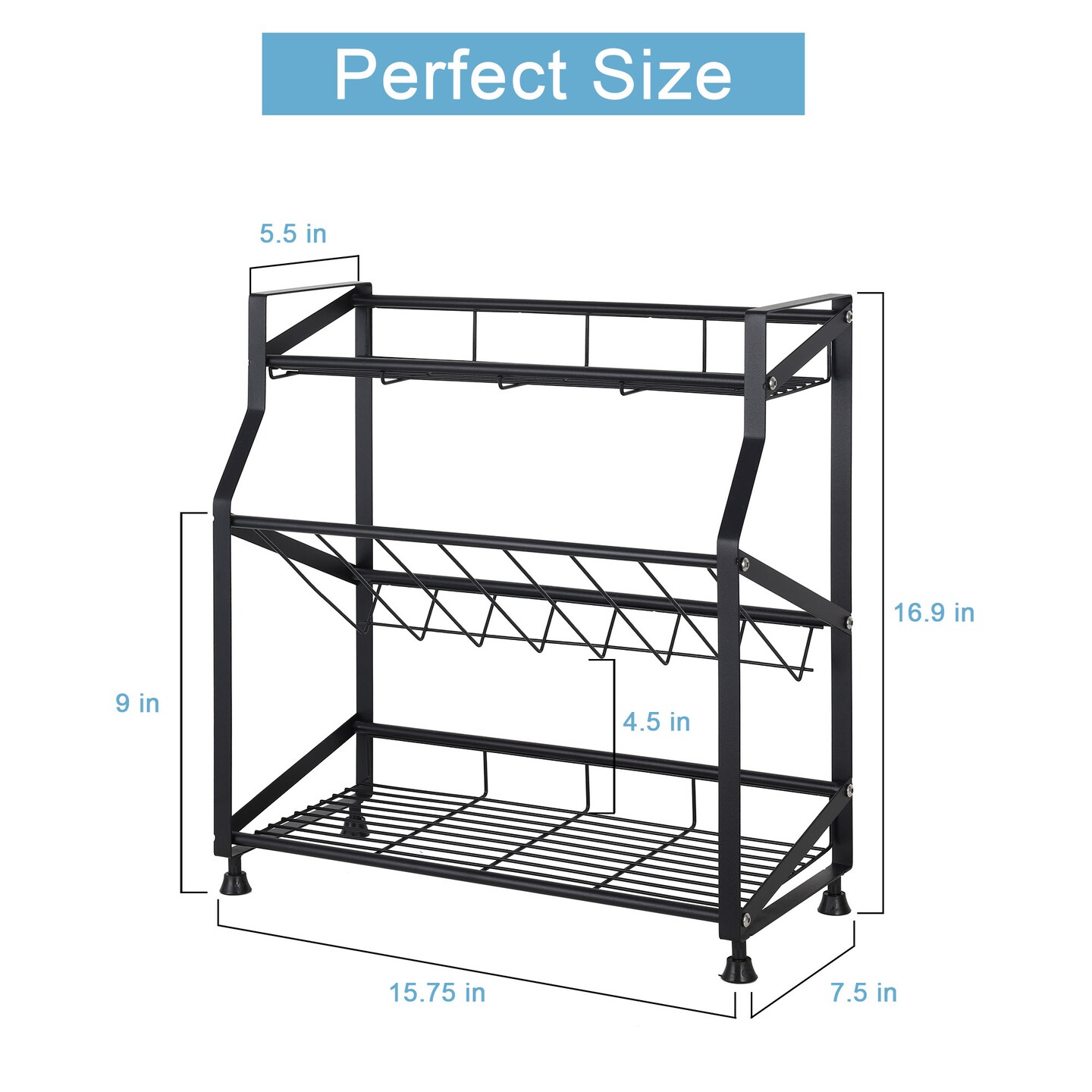 3-Tier Spice Rack Countertop Seasoning Bottle Organizer for Kitchen Cabinet