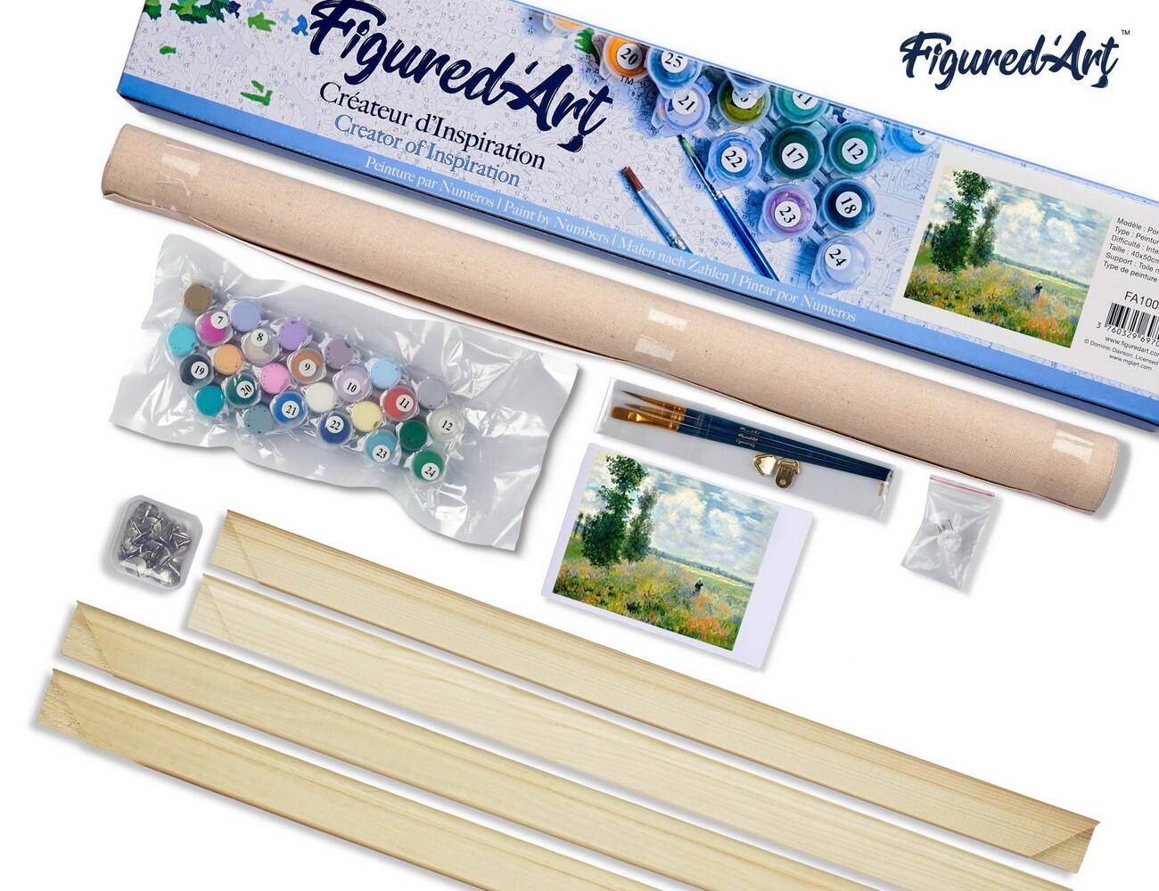 Figured'Art Paint by Numbers Kit for Adults Monet Field of Poppies 16"x20" - Craft Art Painting Rolled Canvas with DIY wooden frame