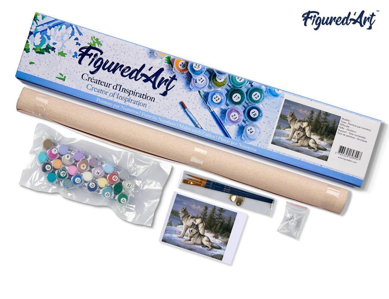 Figured'Art Paint by Numbers Kit for Adults Wolves Couple 16"x20" - Craft Art Painting DIY Kit Rolled Canvas without frame