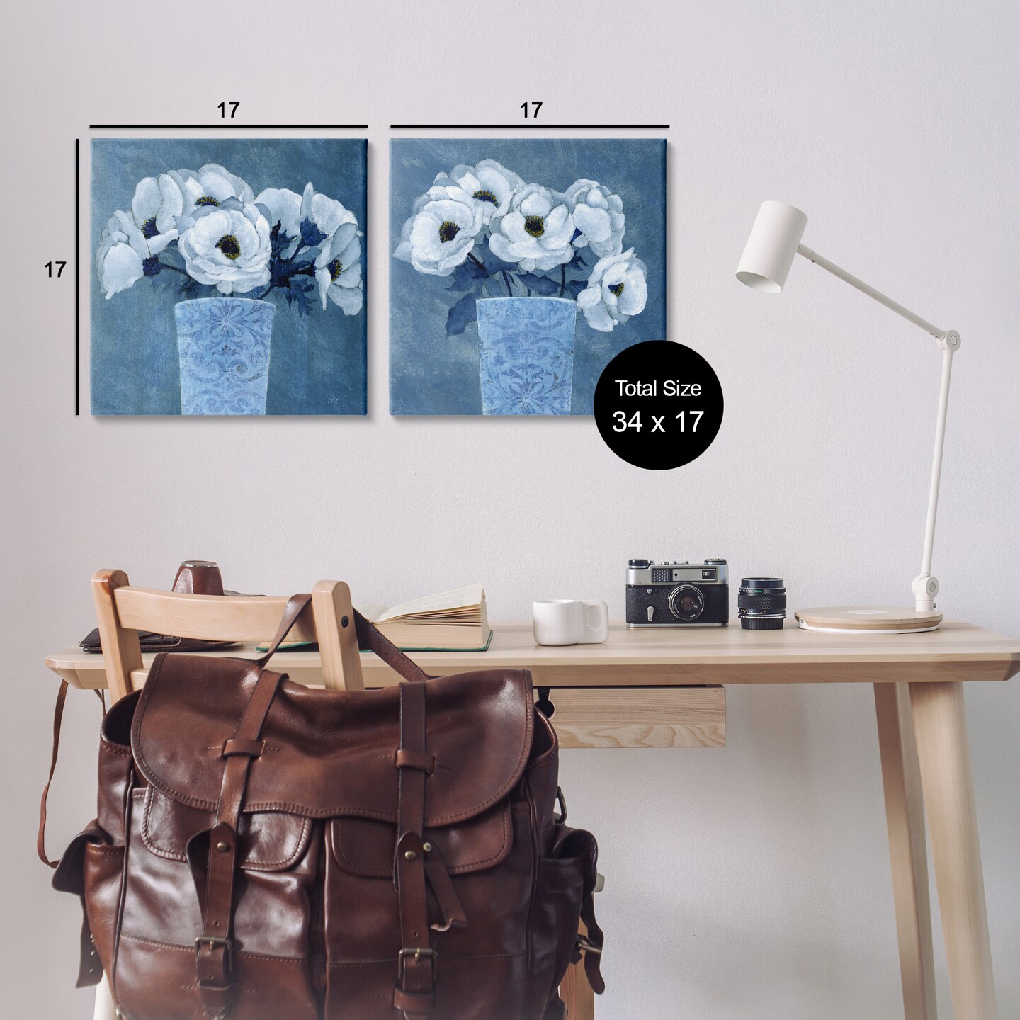 Stupell Industries Magnolia Bouquets on Blue 2pc Canvas Wall Art Set Design by Janet Tava