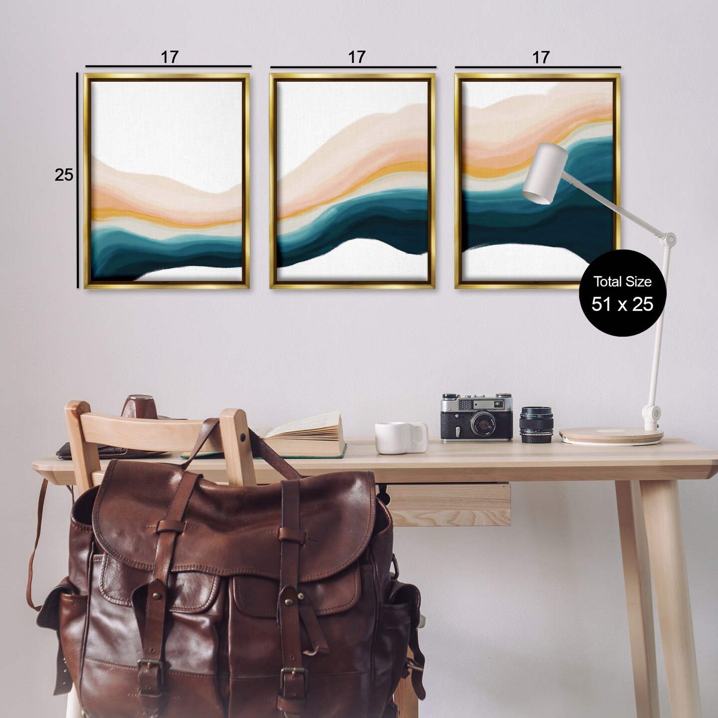 Stupell Industries Fluid Peach Swirl 3pc Floater Framed Canvas Wall Art Set Design by JJ Design House, LLC.