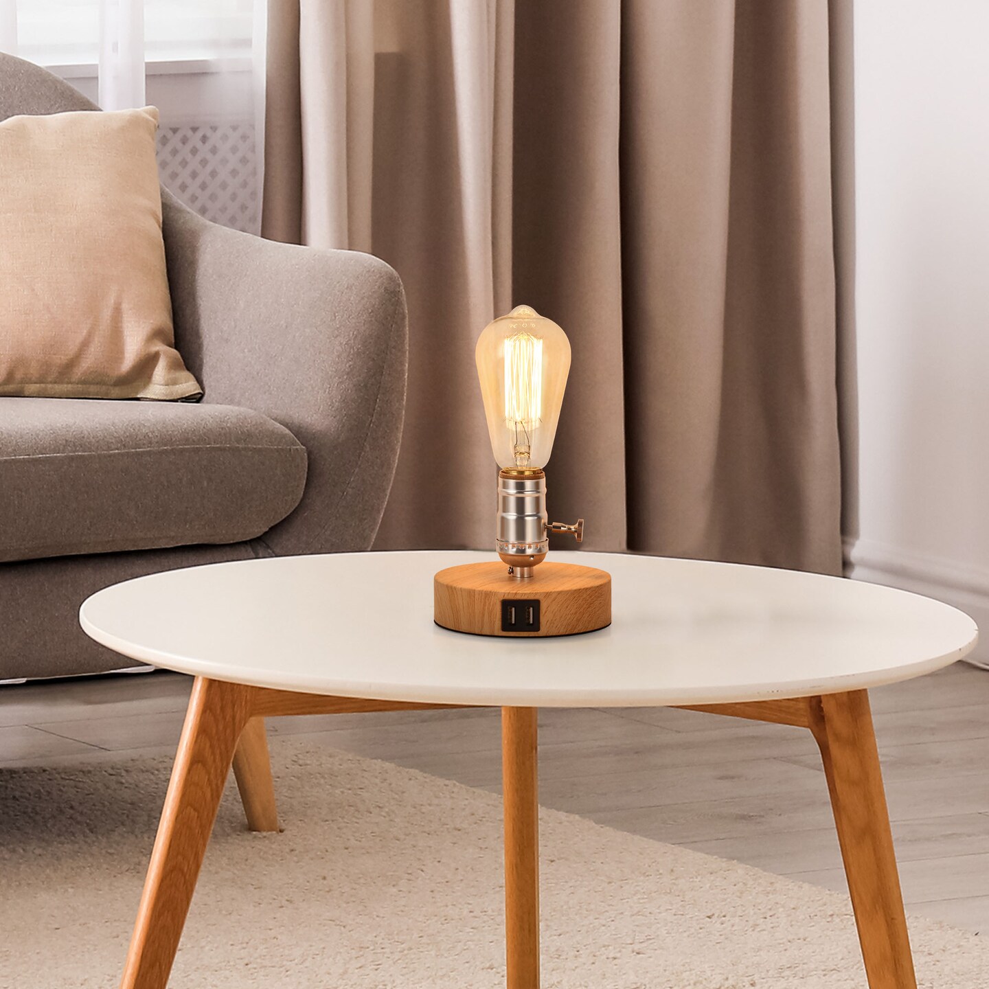 2PCS Vintage Table Lamp with Dual USB ports for Bedroom, Office, Living Room