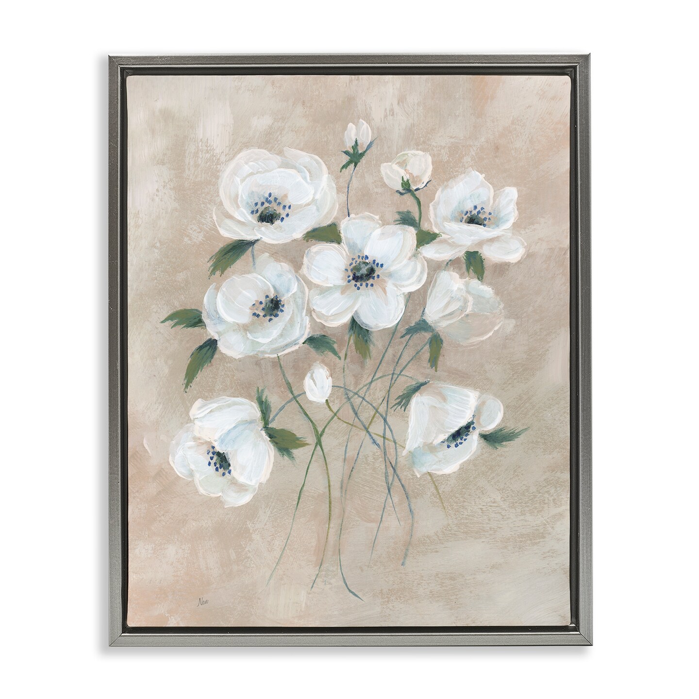Stupell Industries Beige Neutral Flowers Floater Framed Canvas Wall Art Design by Nan