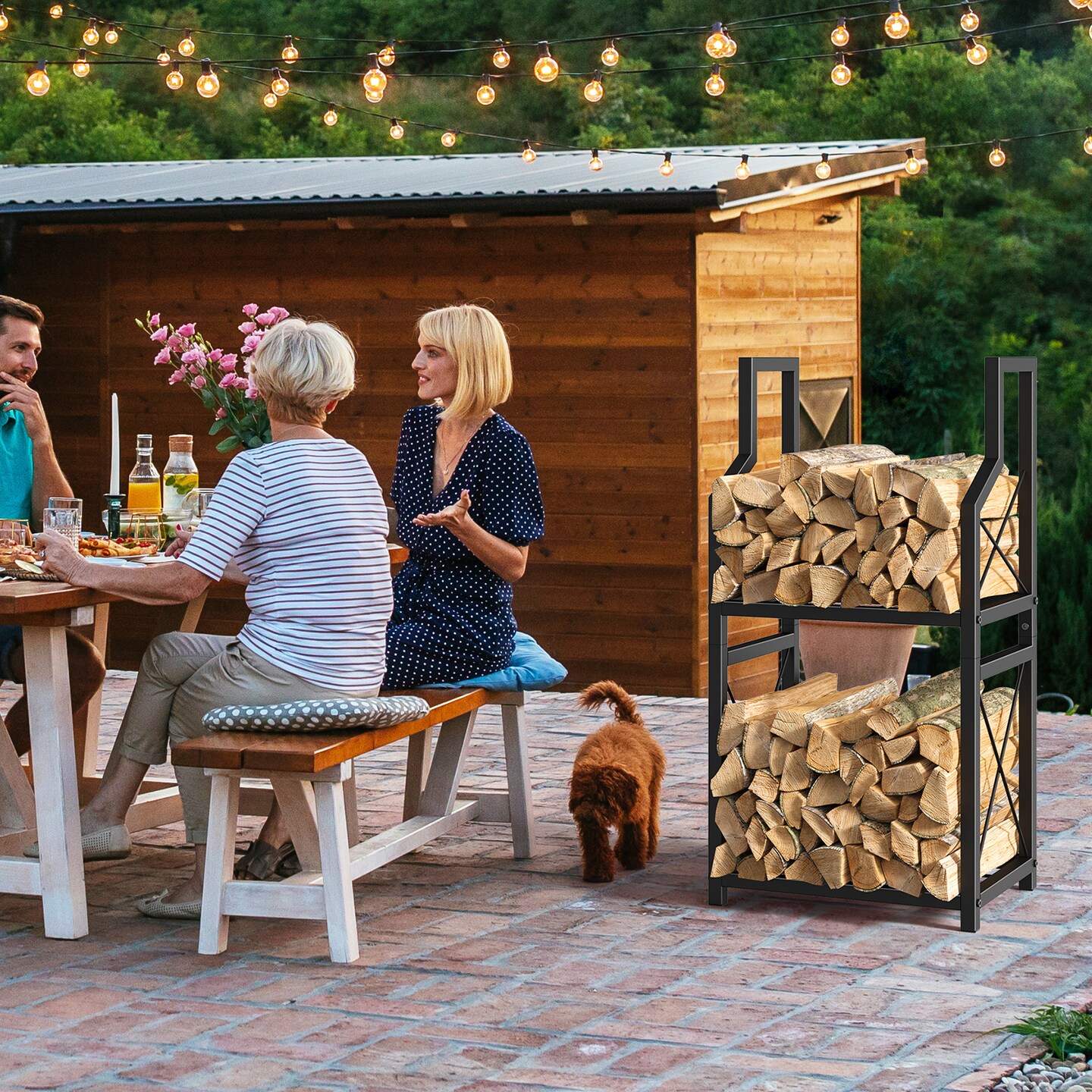 2-Tier Firewood Rack Holder Fire Wood Log Storage Rack Stacker Stand Heavy Duty