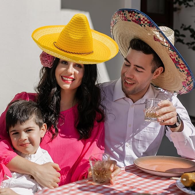 4E&#x27;s Novelty 2 Pack Sombrero Hats for Cinco de Mayo Party Mexican Hats with Chinstrap Adult