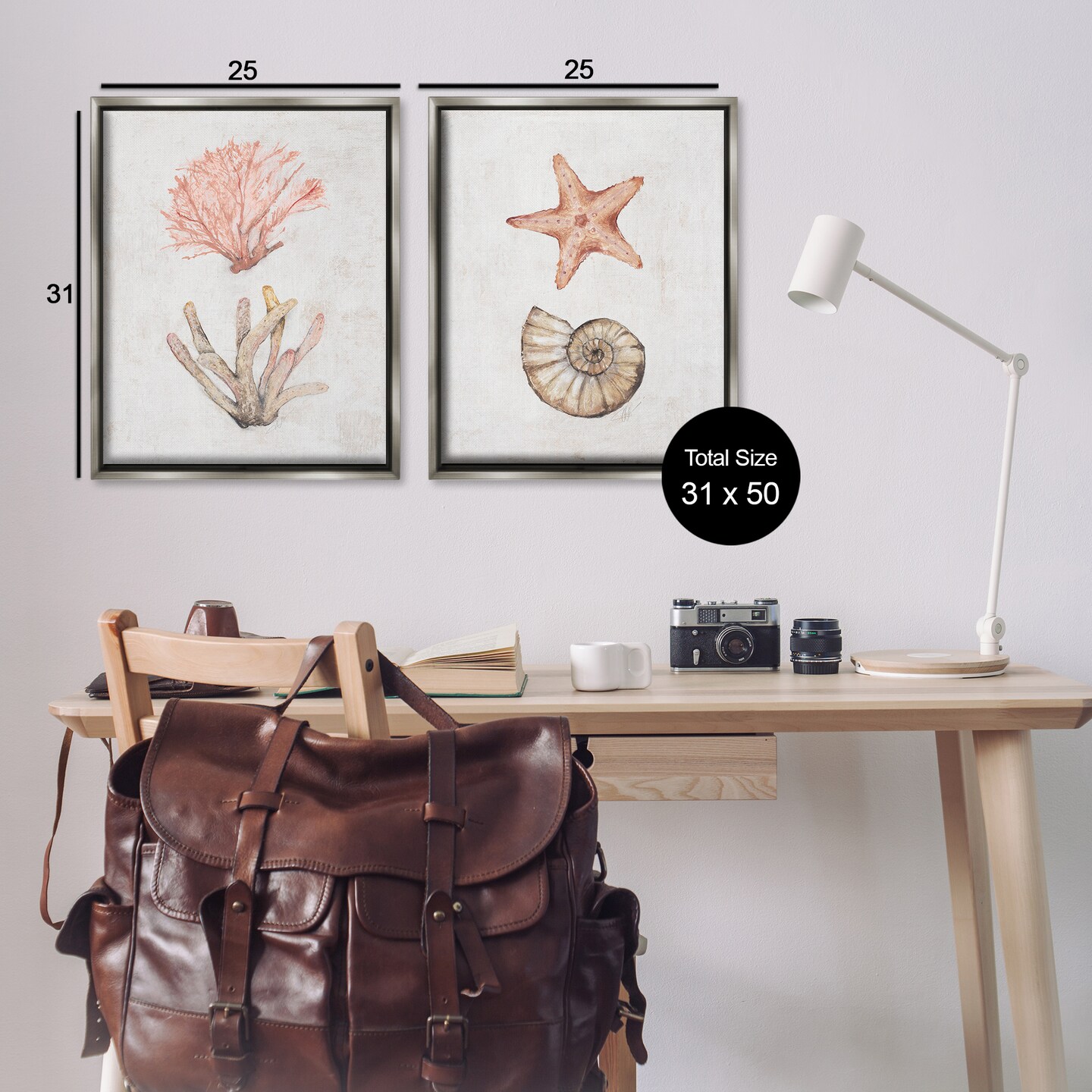 Stupell Industries Neutral Pastel Sea Life 2pc Floater Framed Canvas Wall Art Set Design by Filippo Ioco