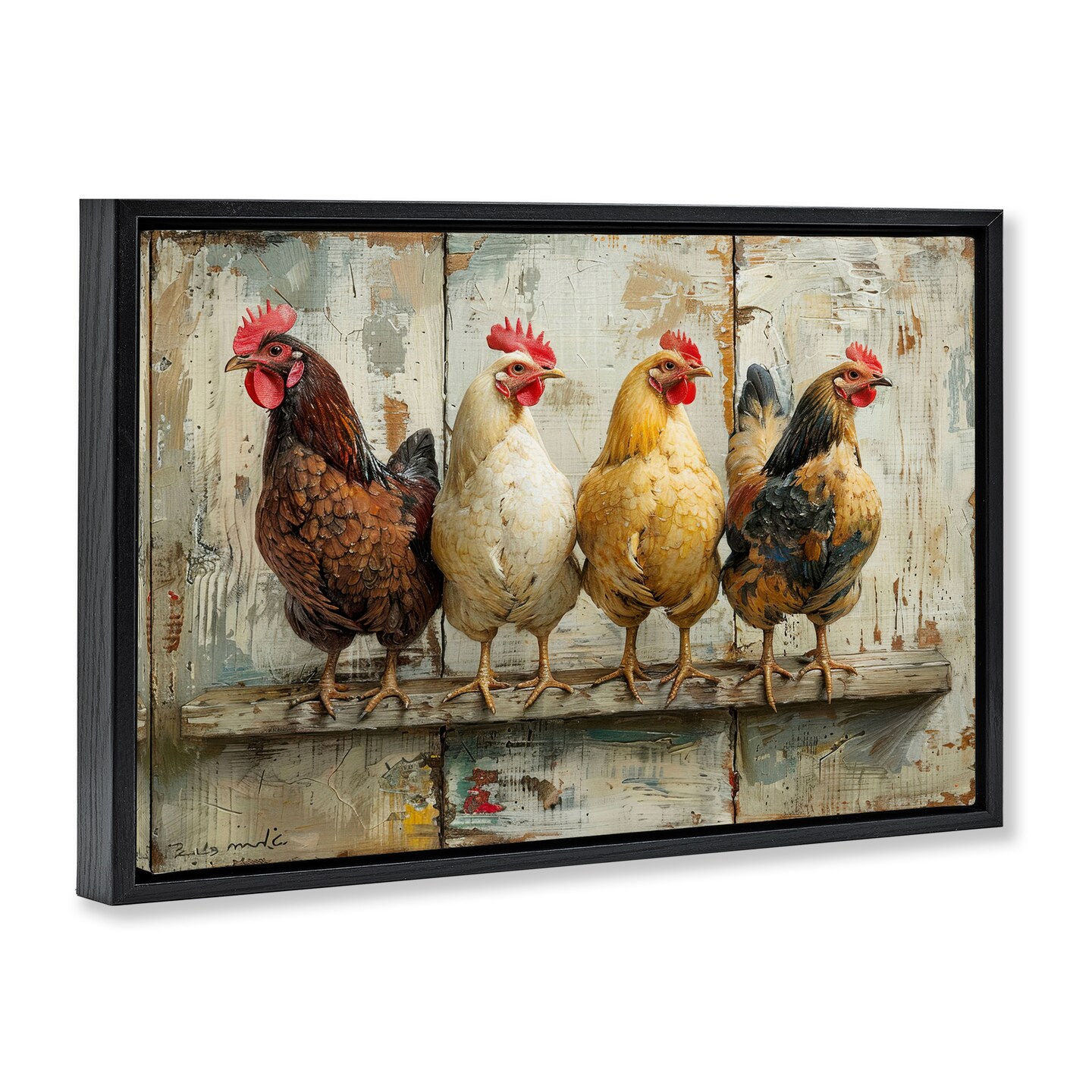 Stupell Industries Chickens In A Row Floater Framed Canvas Wall Art Design by LSR Design Studio