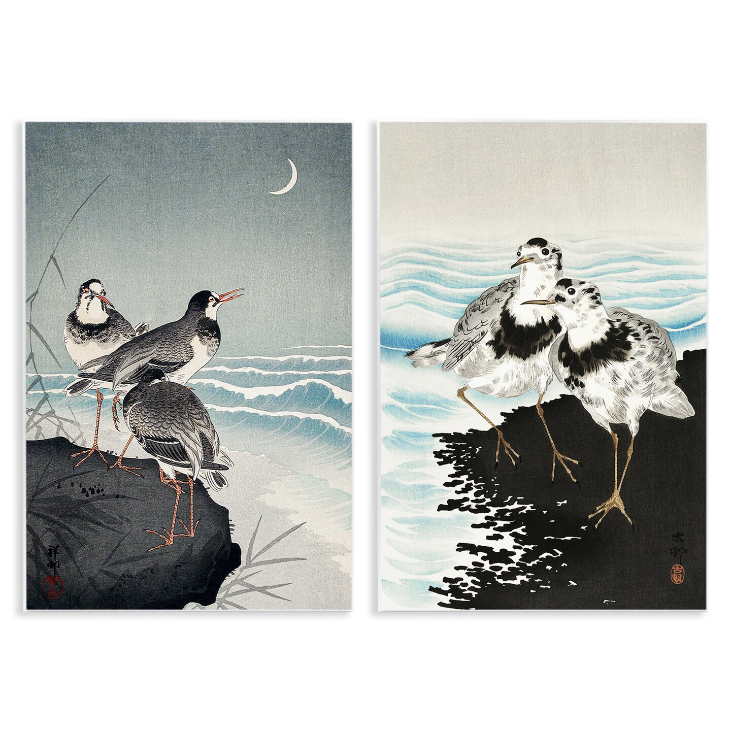 Stupell Industries Sea Birds Under Moon 2pc Wall Plaque Art Set Design by Ohara Koson