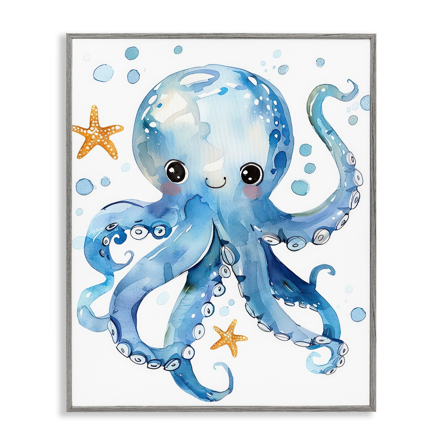 Stupell Industries Happy Smile Octopus Framed Giclee Wall Art Design by Franklyn Gregory