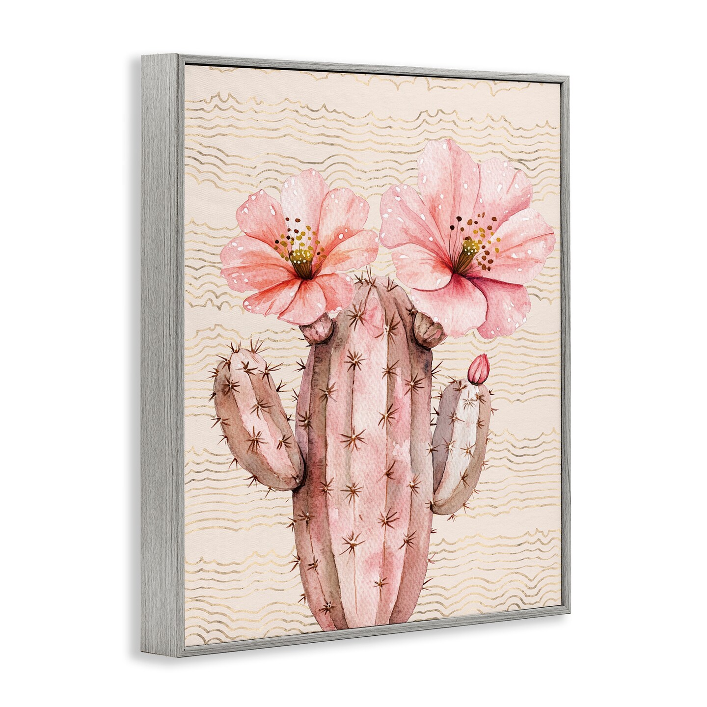 Stupell Industries Pastel Cactus with Blooms Framed Giclee Wall Art Design by Lettered and Lined