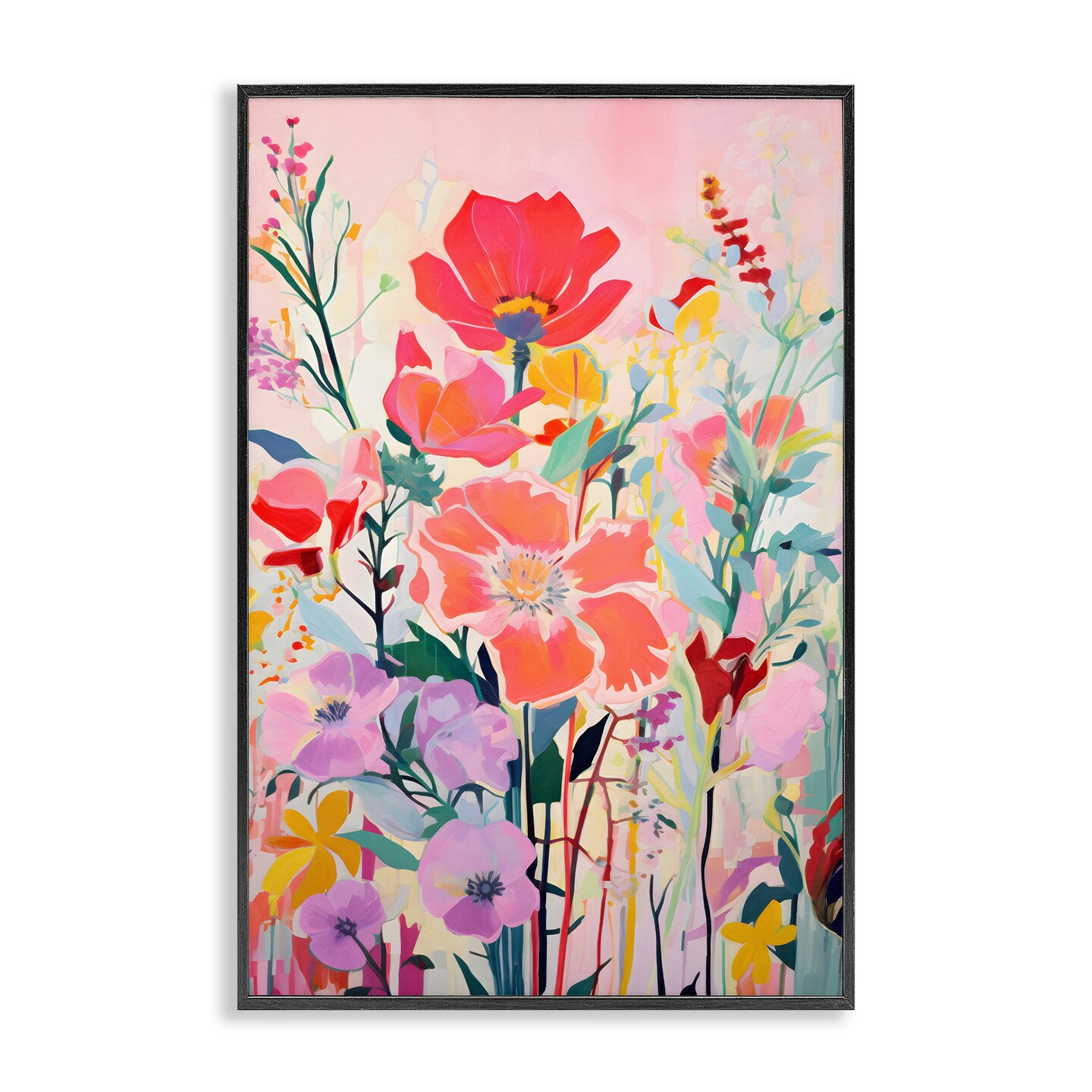 Stupell Industries Abstract Flowers on Pink Framed Giclee Wall Art