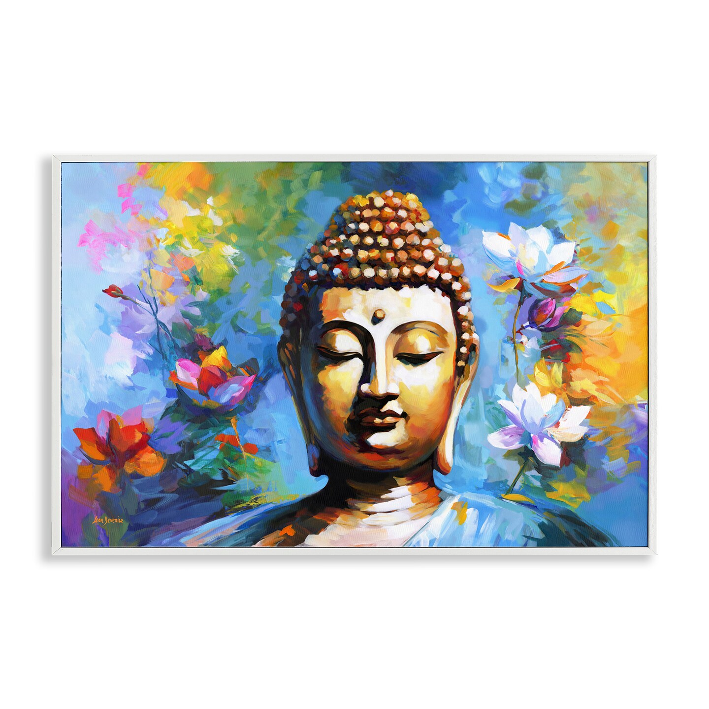 Stupell Industries Buddha with Bright Lotus Framed Giclee Wall Art Design by Leon Devenice