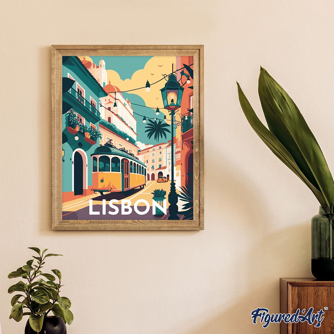 Figured&#x27;Art Paint by Numbers for Adults Travel Poster Lisbon 16&#x22;x20&#x22; - Craft Art Painting Rolled Canvas with DIY wooden frame