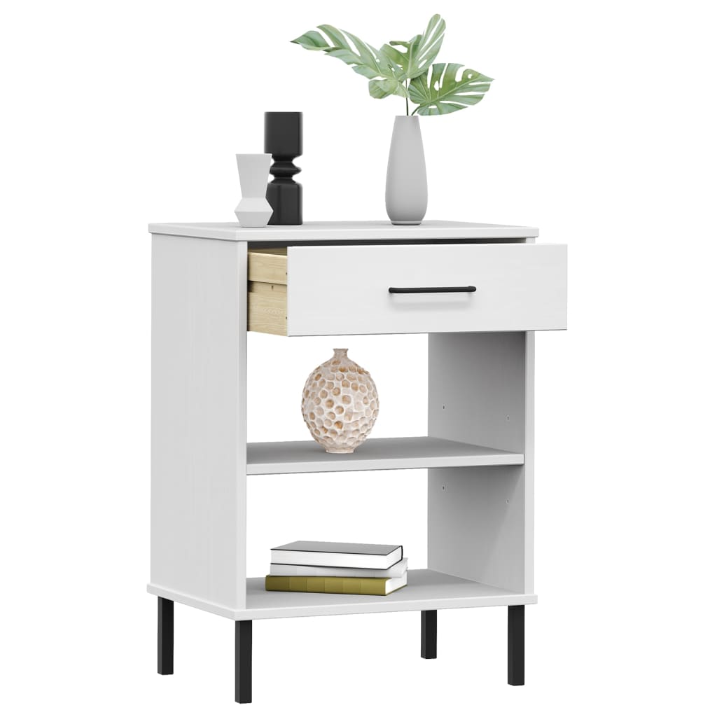 vidaXL Console Cabinet with Metal Legs White Solid Wood Pine OSLO