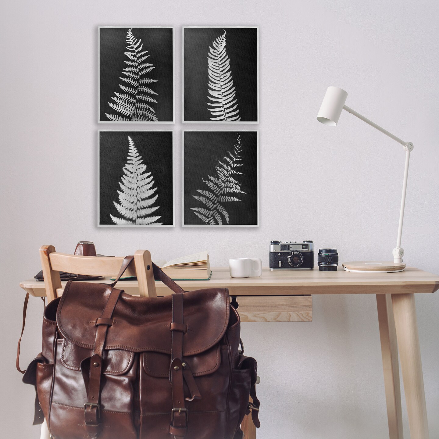 Stupell Industries Monochrome Fern Impressions 4pc Framed Giclee Wall Art Set Design by Connie Resch