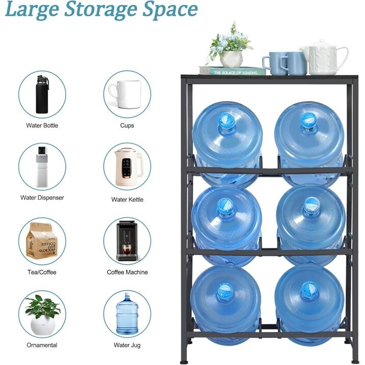 3-Tier Heavy Duty Water Jug Rack – 5-Gallon Water Bottle Storage Shelf