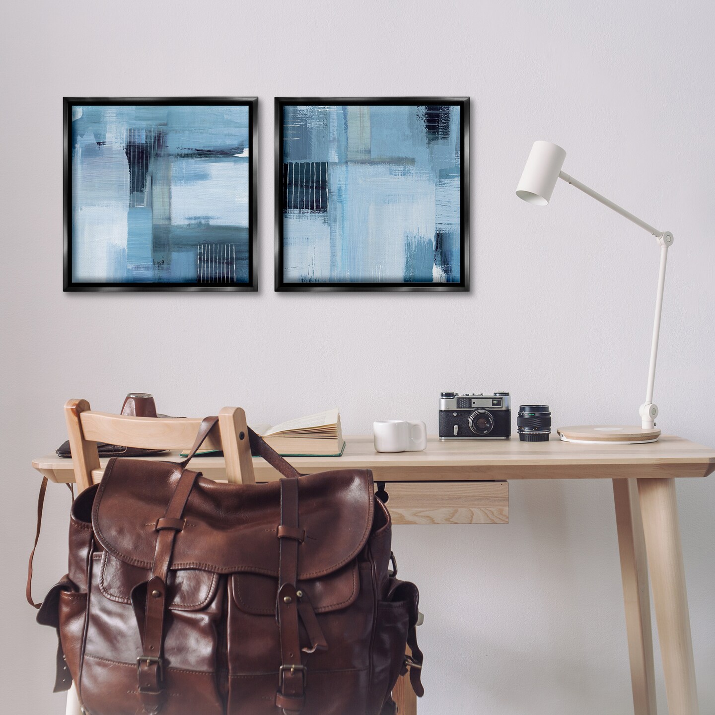 Stupell Industries Blue Abstract Linear Details 2pc Floater Framed Canvas Wall Art Set Design by Susan Jill