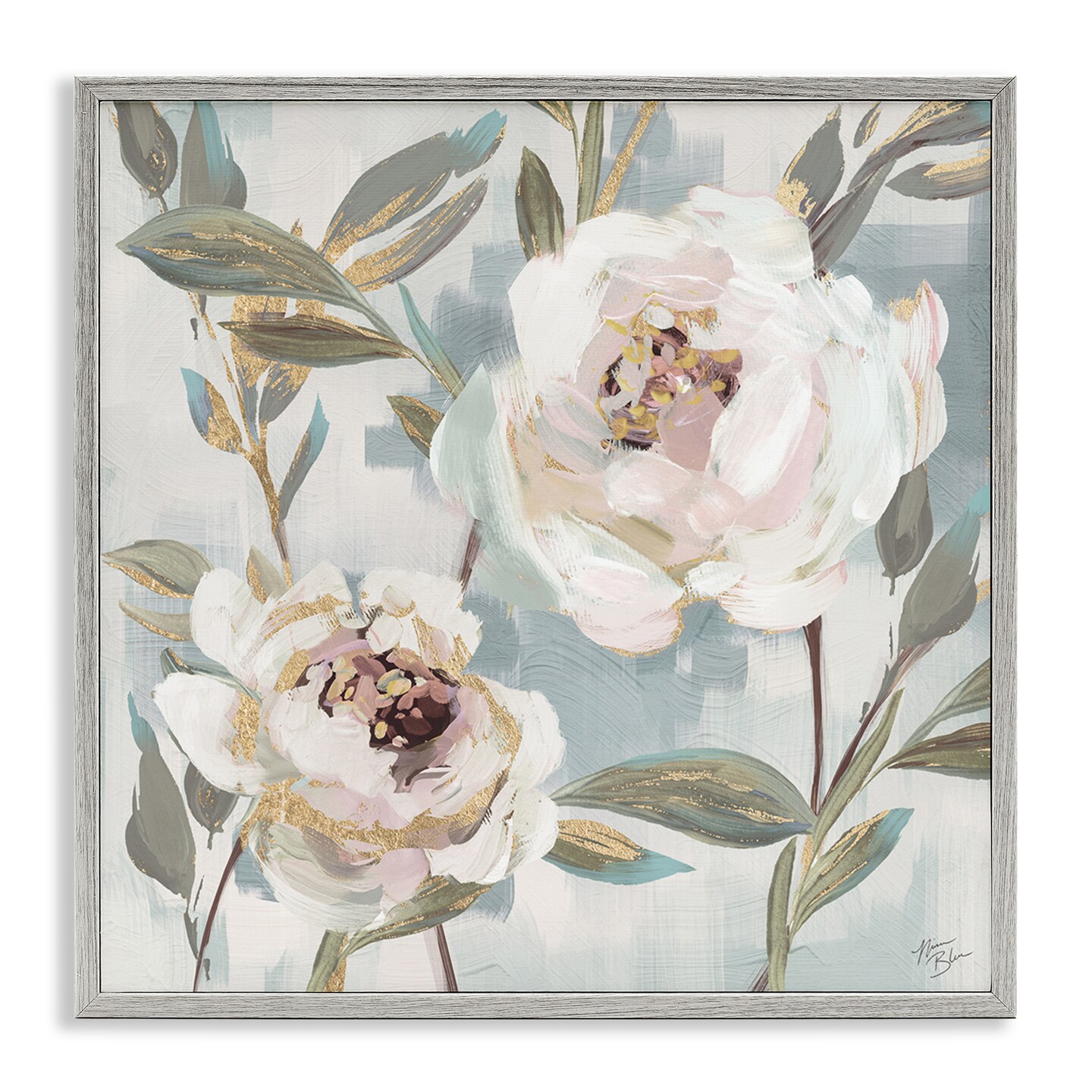 Stupell Industries White Peony Duo Framed Giclee Wall Art Design by Nina Blue