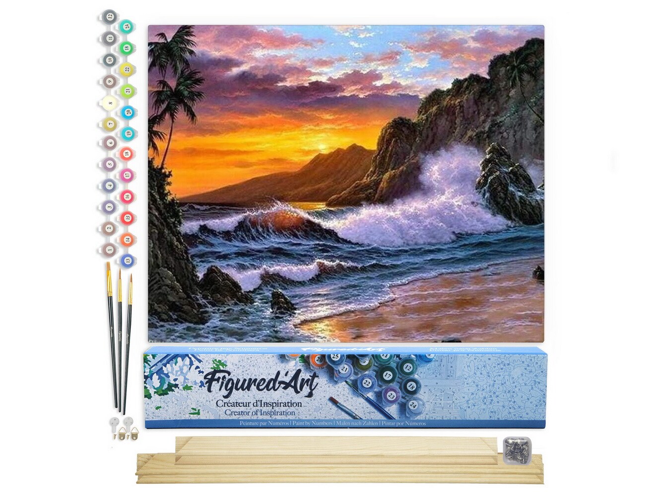 Figured'Art Paint by Numbers Kit for Adults Cliff and Waves 16"x20" - Craft Art Painting Rolled Canvas with DIY wooden frame