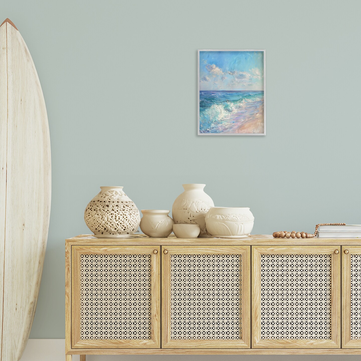 Stupell Industries Soft Ocean Beach Framed Giclee Wall Art Design by LSR Design Studio