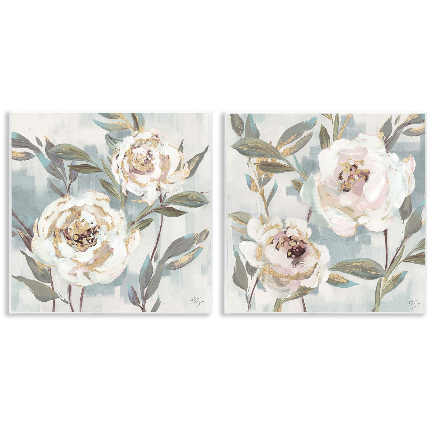 Stupell Industries Country Antique Blossoms 2pc Wall Plaque Art Set Design by Nina Blue