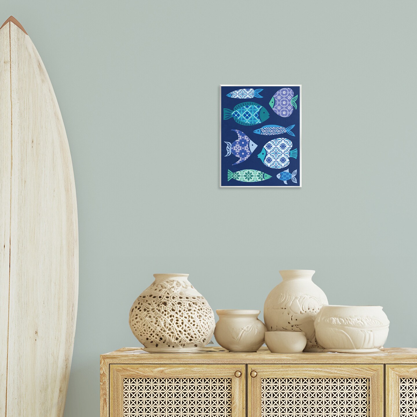 Stupell Industries Mediterranean Tiles Fish Wall Plaque Art Design by Deborah Curiel