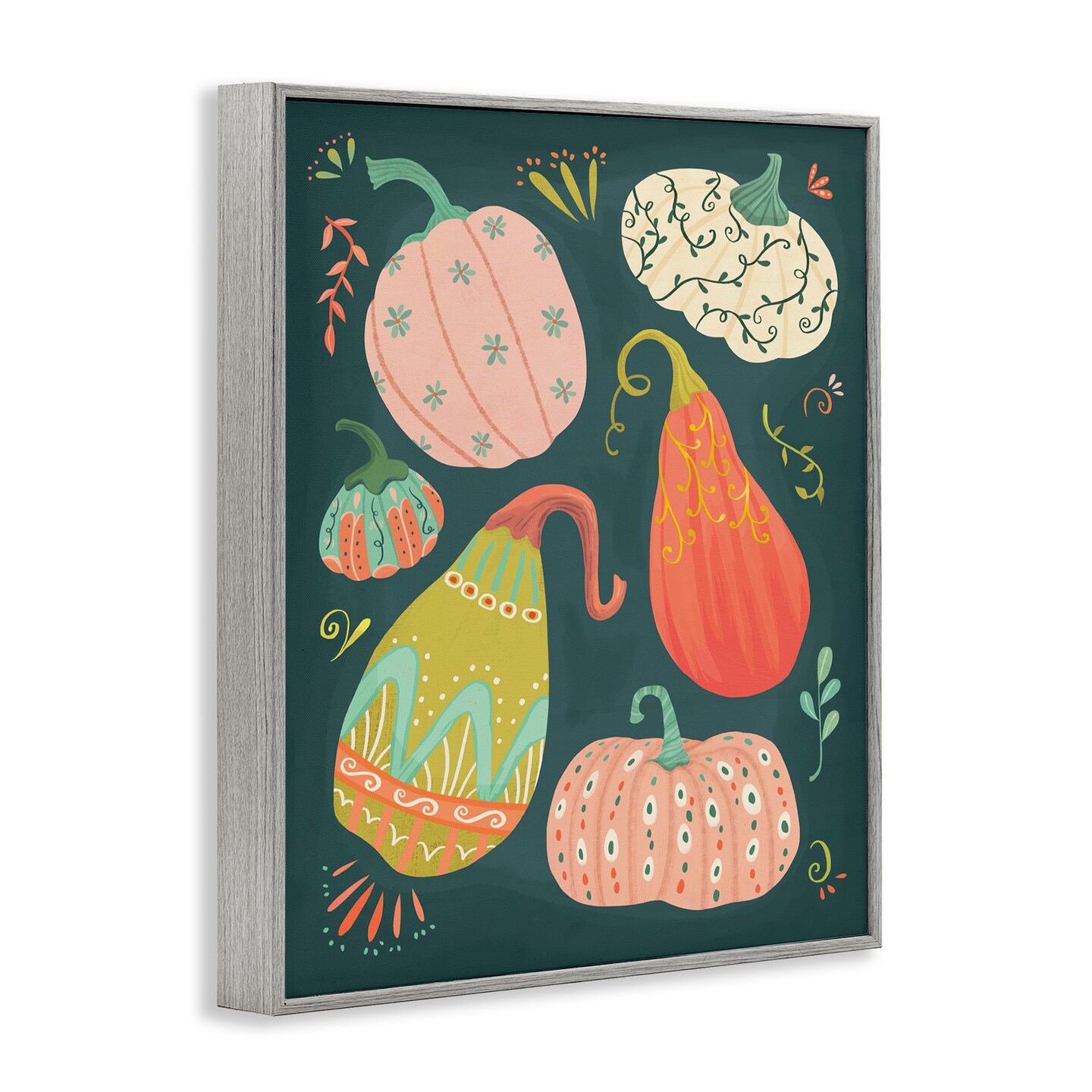 Stupell Industries Patterned Autumn Gourds Framed Giclee Wall Art Design by Laura Watson