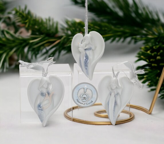 Ceramic Angel Christmas Tree Ornaments-Set of 3, Home D&#xE9;cor, Gift for Her, Gift for Mom, Kitchen D&#xE9;cor, Christmas D&#xE9;cor