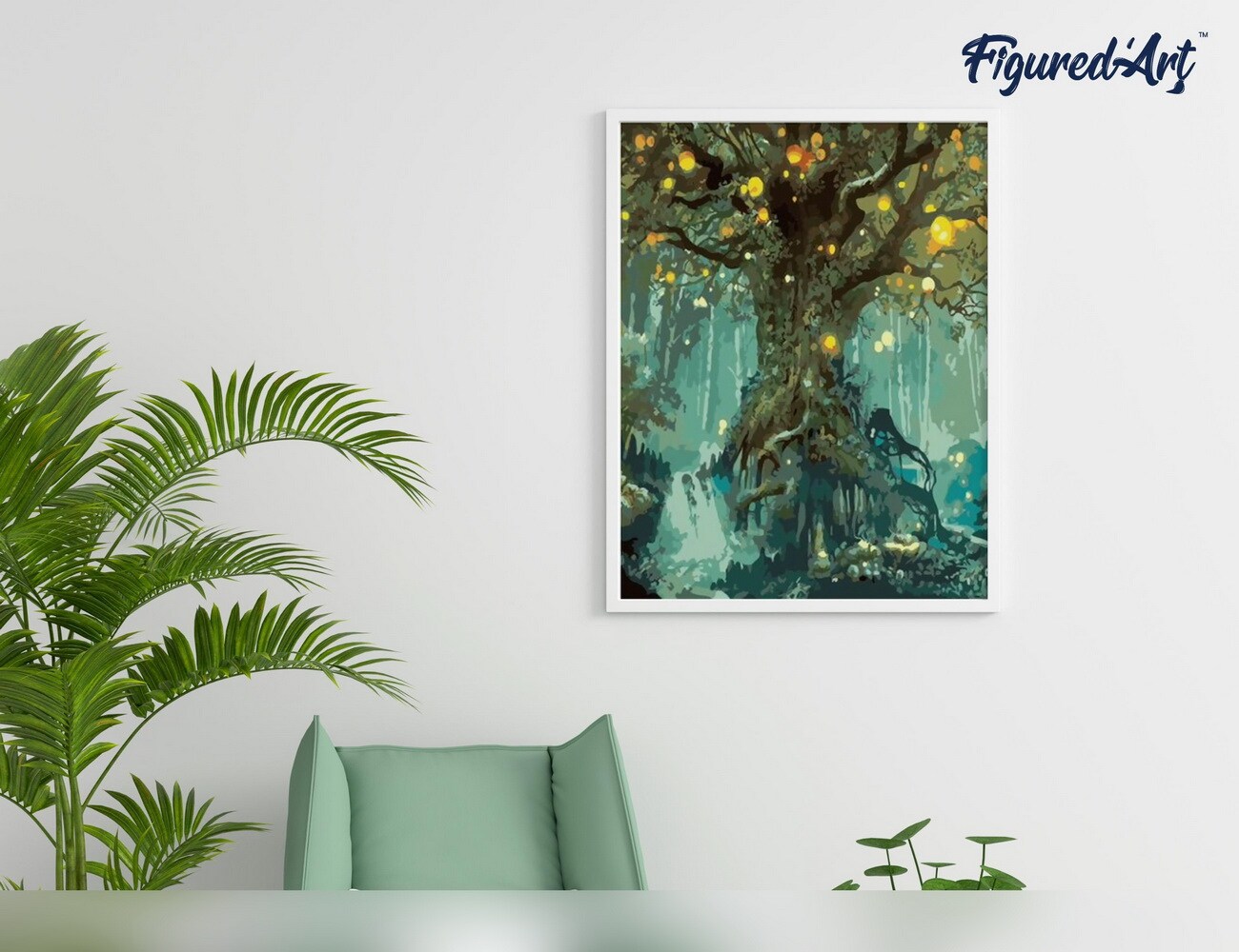 Figured&#x27;Art Paint by Numbers Kit for Adults Fairy tree 16&#x22;x20&#x22; - Craft Art Painting Rolled Canvas with DIY wooden frame