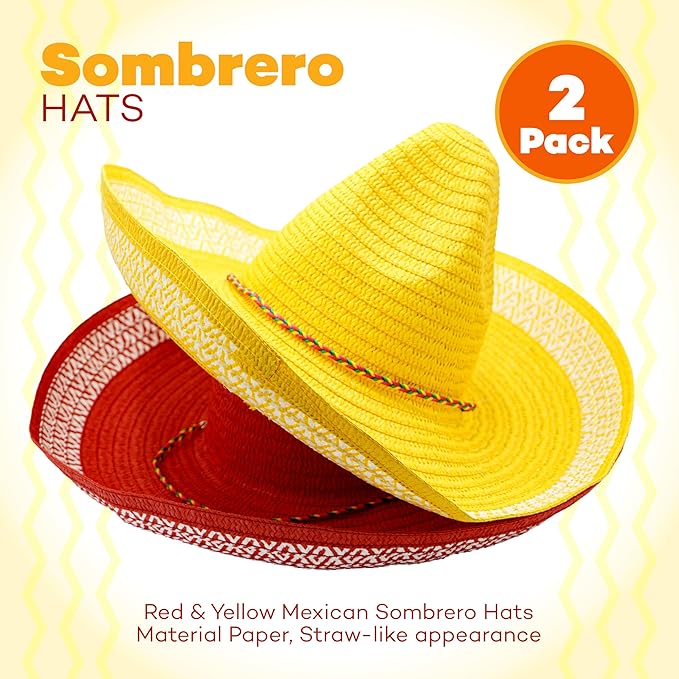4E&#x27;s Novelty 2 Pack Sombrero Hats for Cinco de Mayo Party Mexican Hats with Chinstrap Adult
