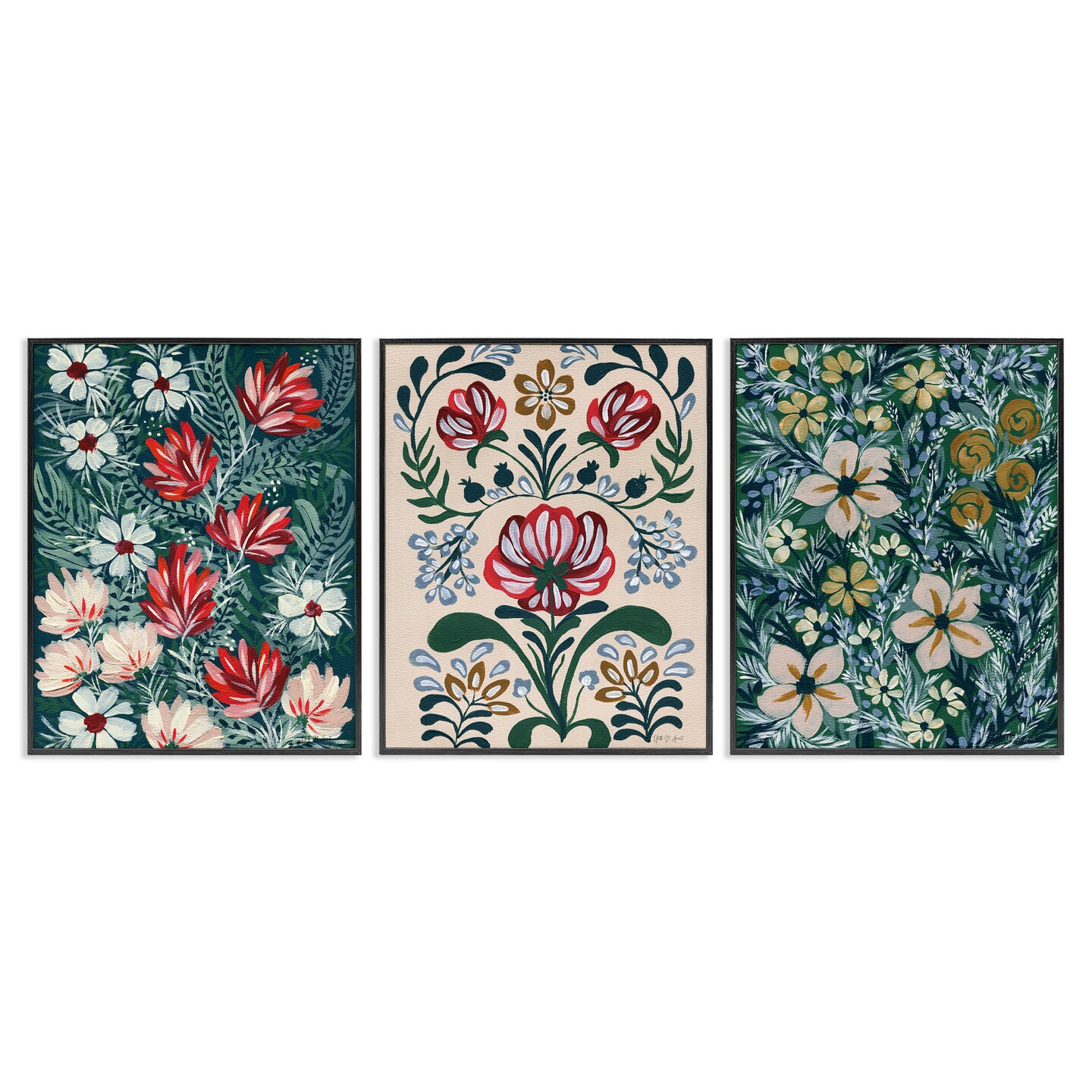 Stupell Industries Boho Folksy Florals 3pc Framed Giclee Wall Art Set Design by Yvette St. Amant