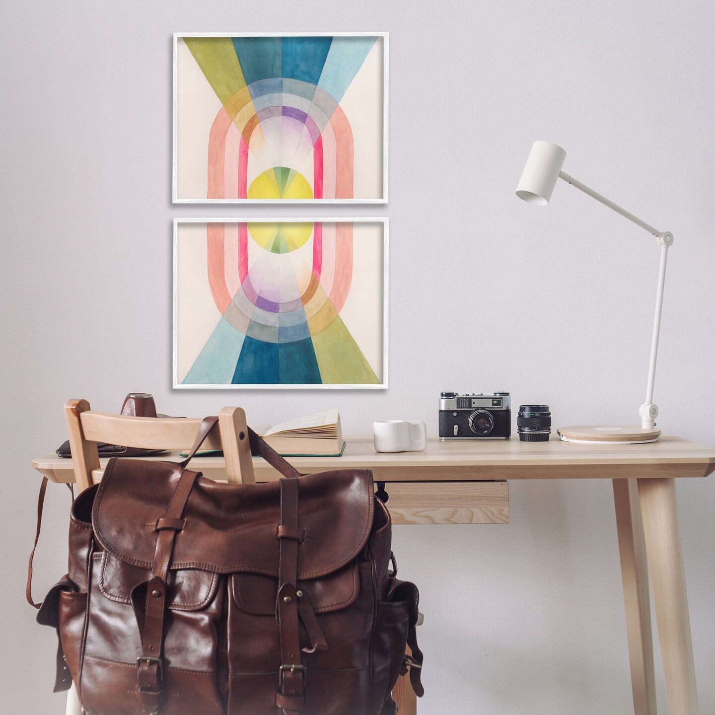Stupell Industries Retro Pastel Structured Shapes 2pc Framed Giclee Wall Art Set Design by Grace Popp