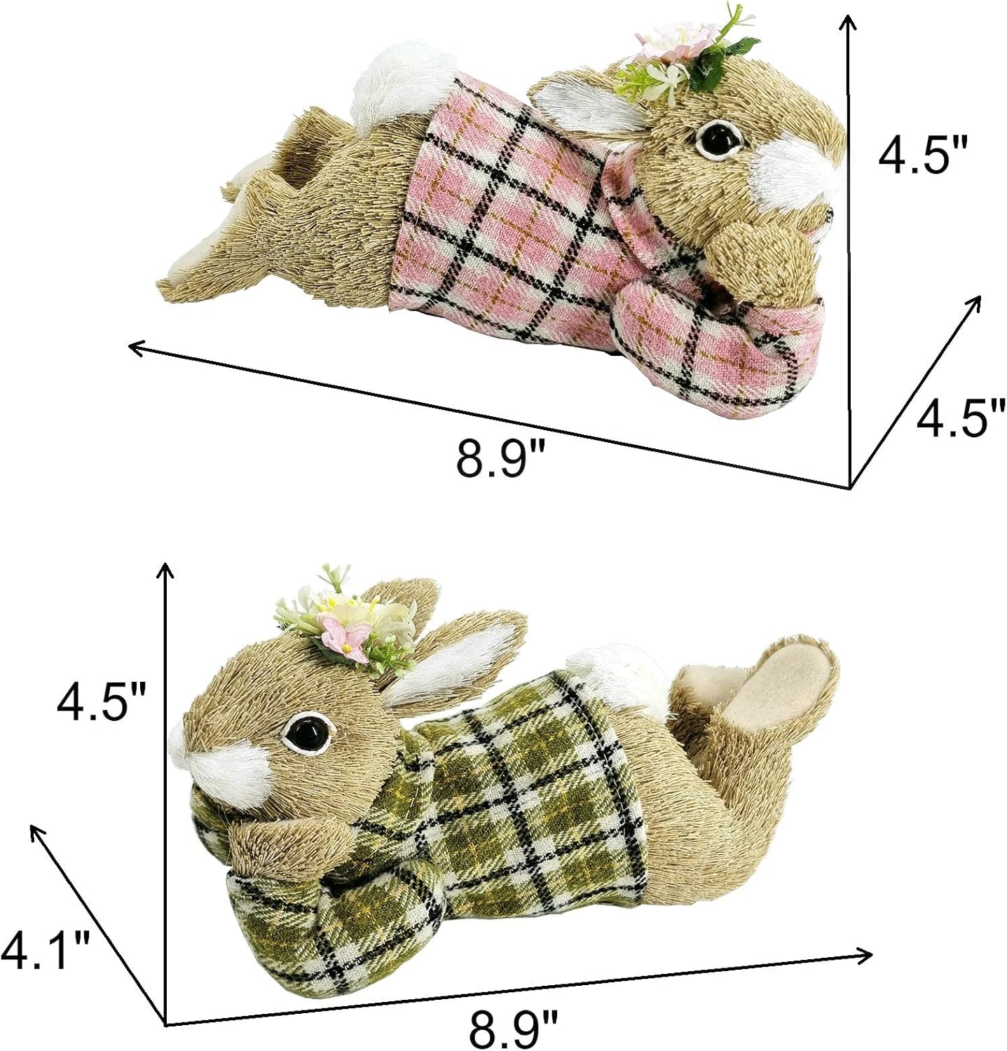 8.9&#x22; Sisal Easter Bunny Decor &#x2013; Set of 2 Rustic Bunny Figurines