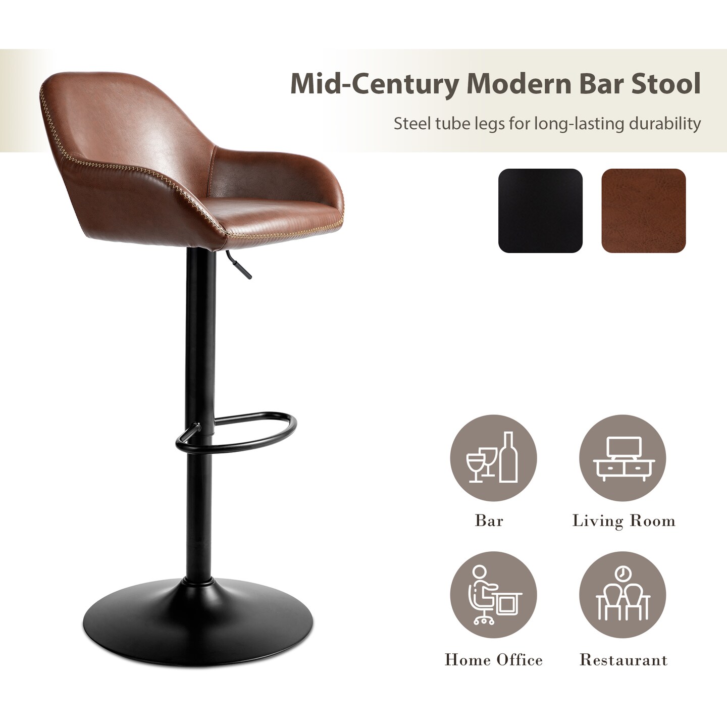 Set of 1/2/3/4 Mid-Century Modern Leatherette Gaslift Adjustable Swivel Bar Stools
