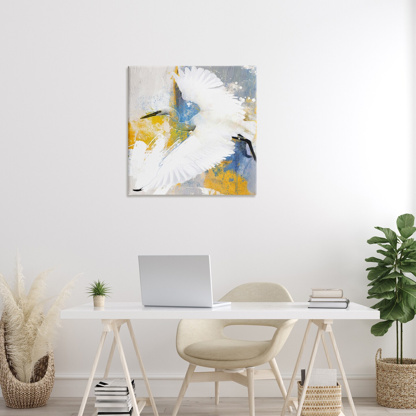 Stupell Industries Modern Egret in Flight Canvas Wall Art Design by Porter Hastings