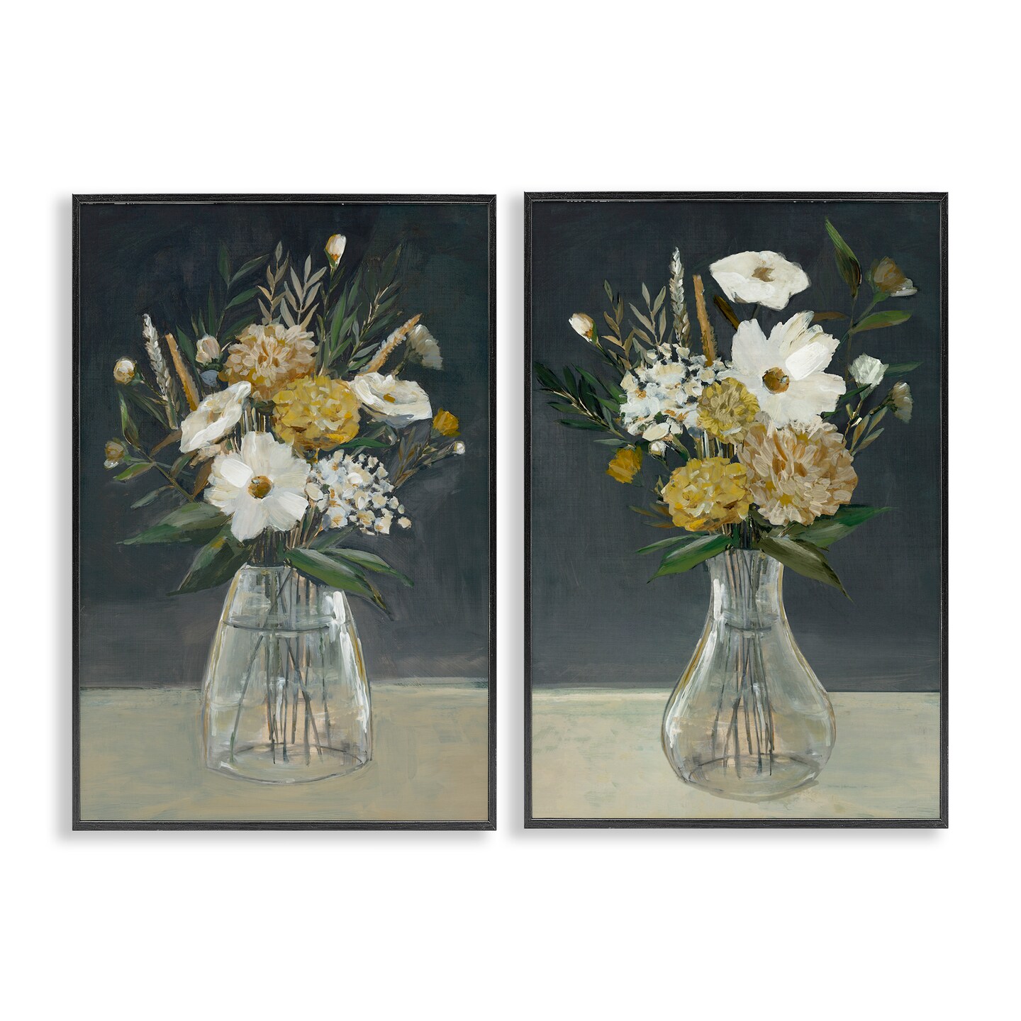 Stupell Industries Muted Bouquet Vases 2pc Framed Giclee Wall Art Set Design by Hannah Dawson