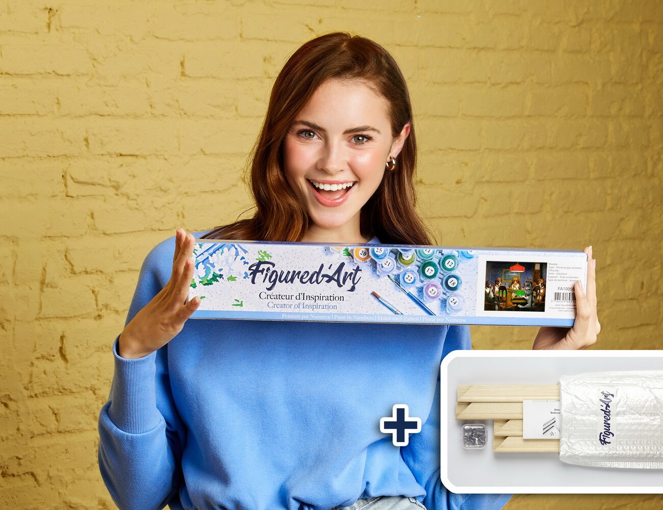 Figured'Art Paint by Numbers Kit for Adults Dogs playing Poker 16"x20" - Craft Art Painting Rolled Canvas with DIY wooden frame