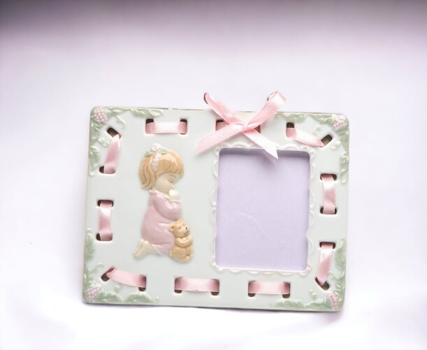 Ceramic Praying Girl Picture Frame, Religious D&#xE9;cor, Religious Gift, Church D&#xE9;cor, Church Gift, Baptism Gift