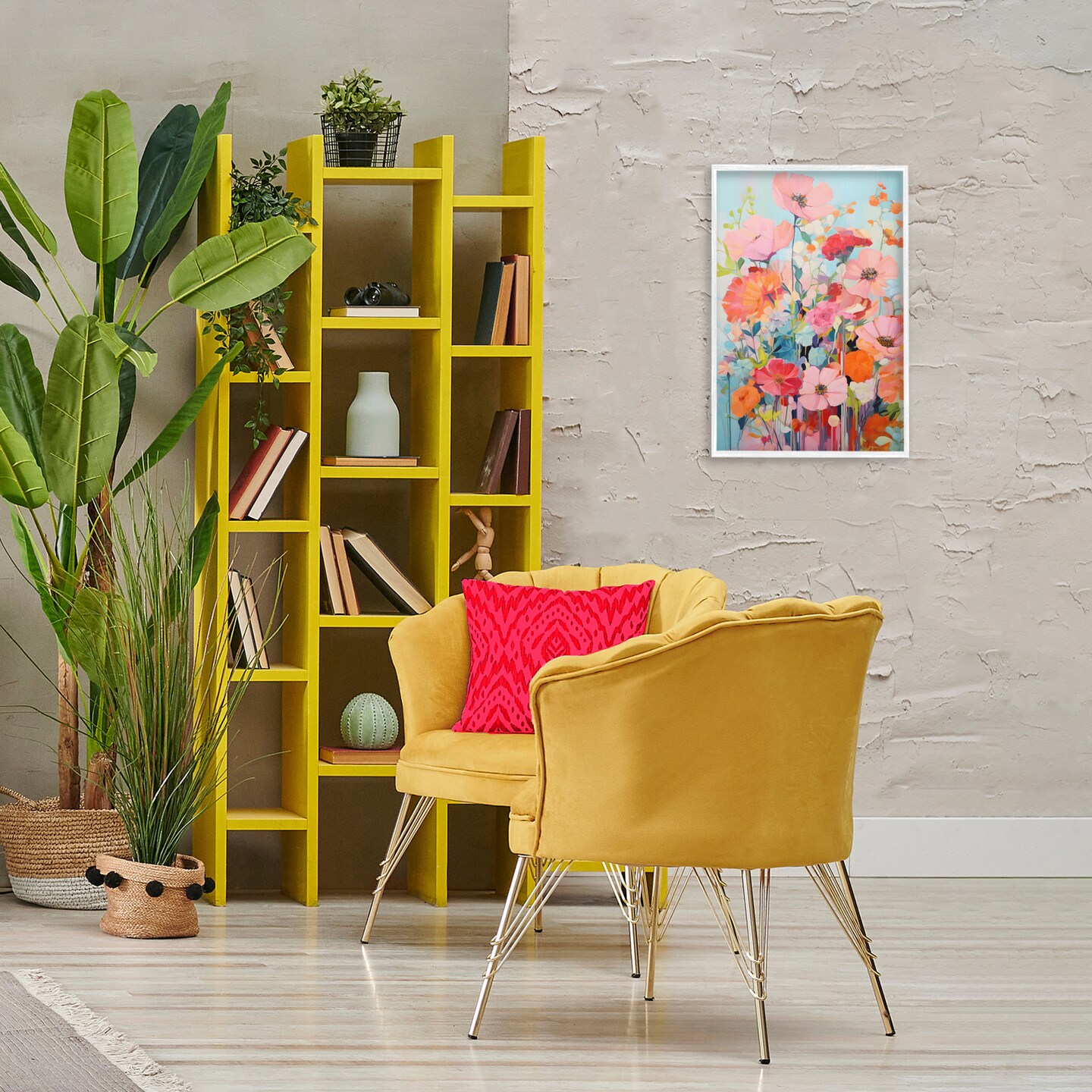 Stupell Industries Abstract Flowers on Blue Framed Giclee Wall Art Design by LSR Design Studio