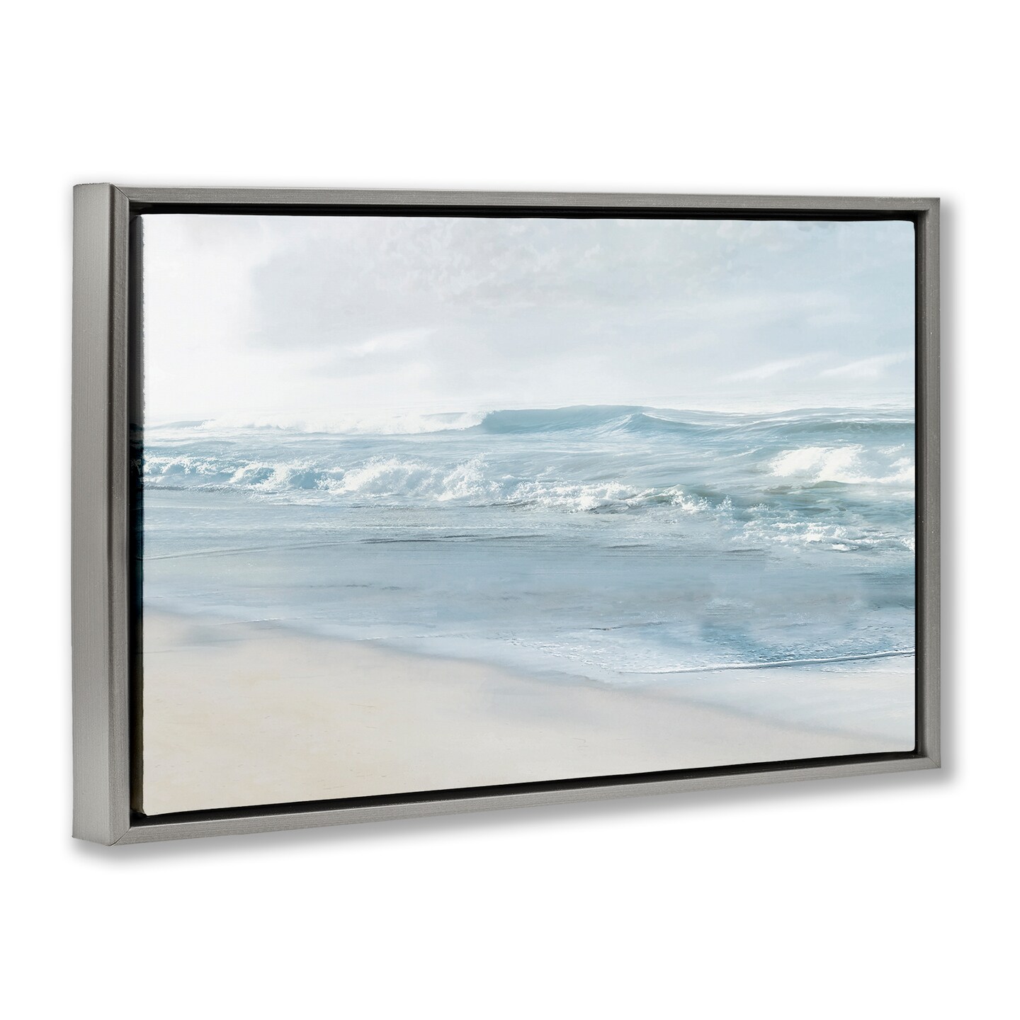 Stupell Industries Calm Blue Beach Waves Floater Framed Canvas Wall Art Design by Mike Calascibetta