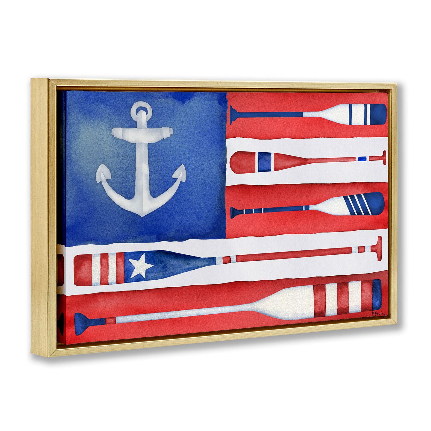 Stupell Industries Patriotic Oar Flag Floater Framed Canvas Wall Art Design by Paul Brent