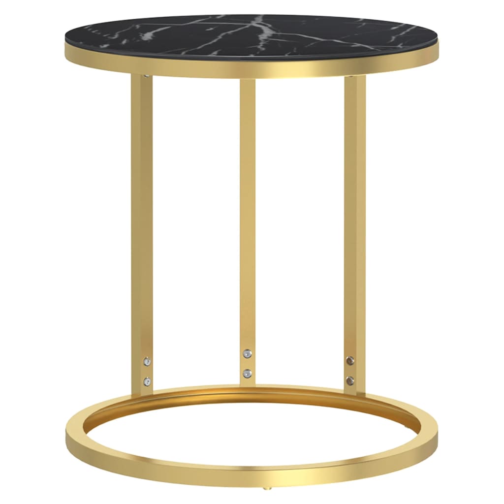 vidaXL Side Table Gold and Black Marble 17.7&#x22; Tempered Glass