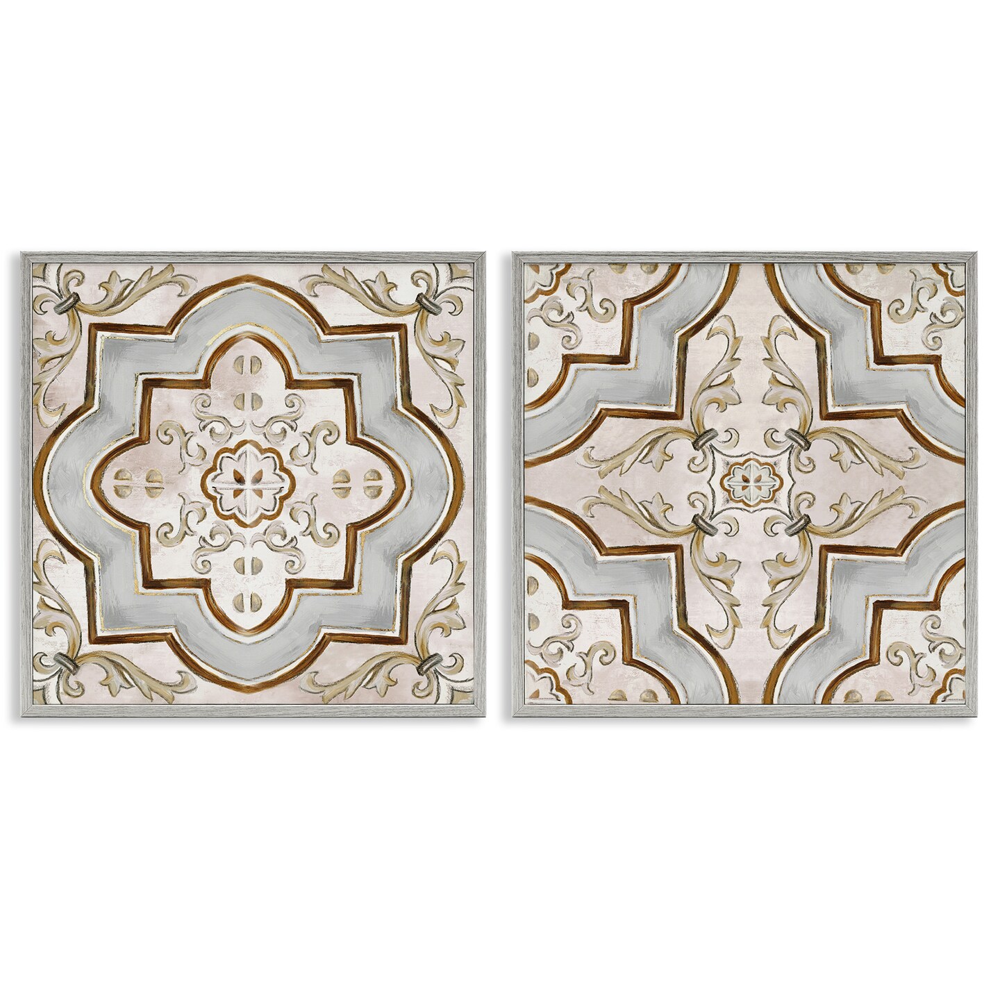 Stupell Industries Moroccan Tile in Neutrals 2pc Framed Giclee Wall Art Set Design by Irena Orlov