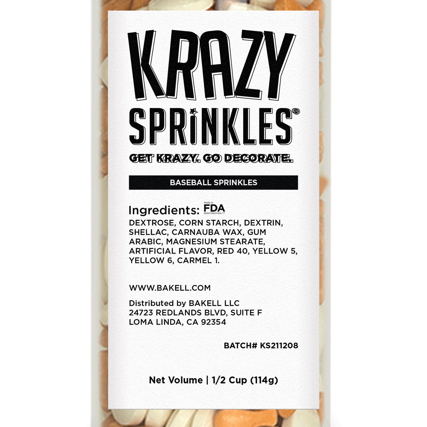 Krazy Sprinkles - Baseball Shapes (1/2 Cup, 1x Jar) for Cakes, Ice Cream &#x26; Cookies