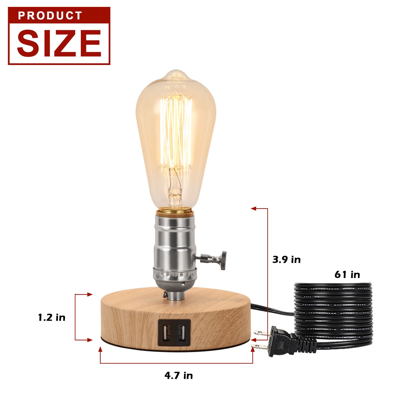 2PCS Vintage Table Lamp with Dual USB ports for Bedroom, Office, Living Room